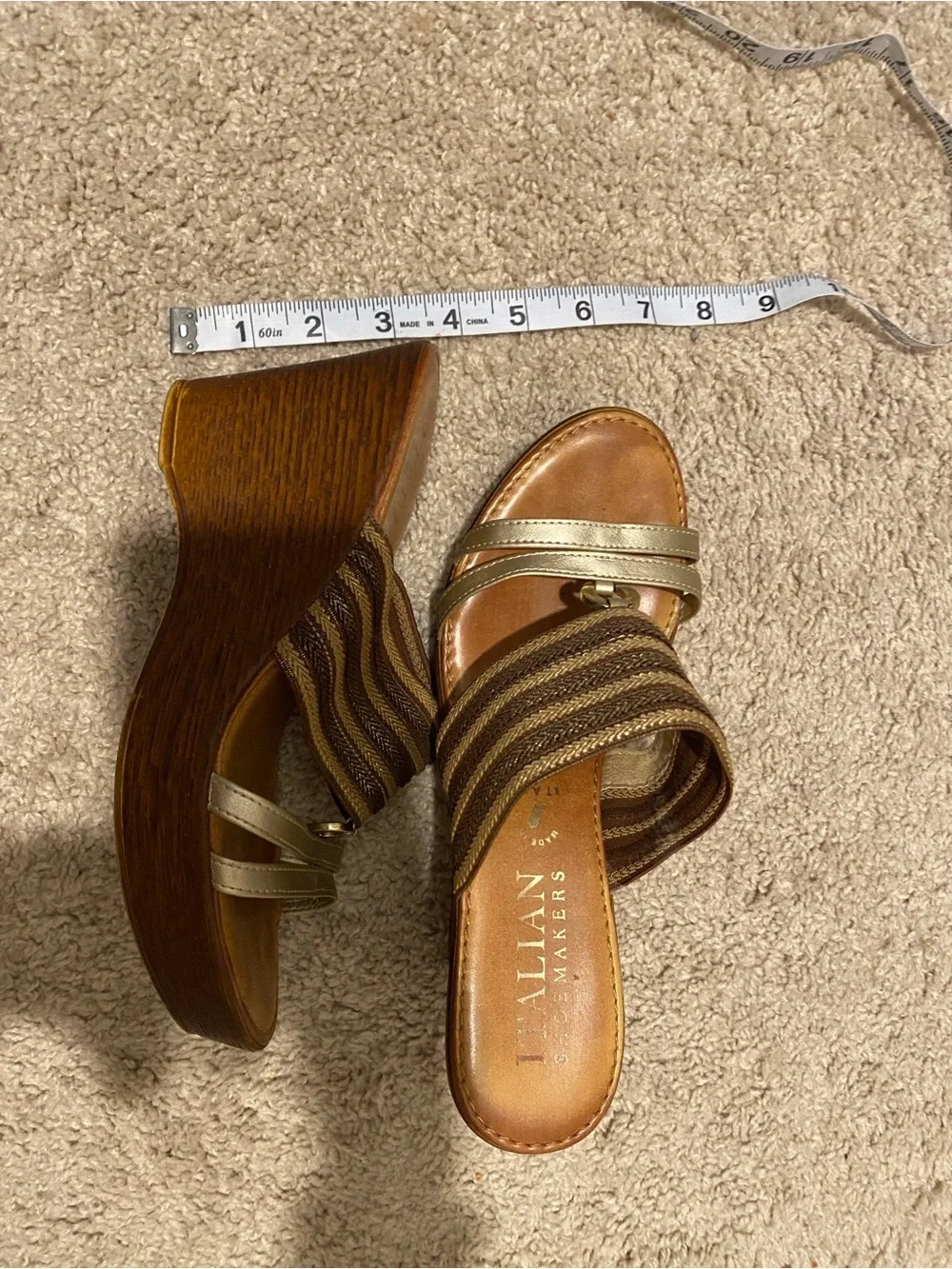 Italian Shoemakers Brown and Gold Woven wedges